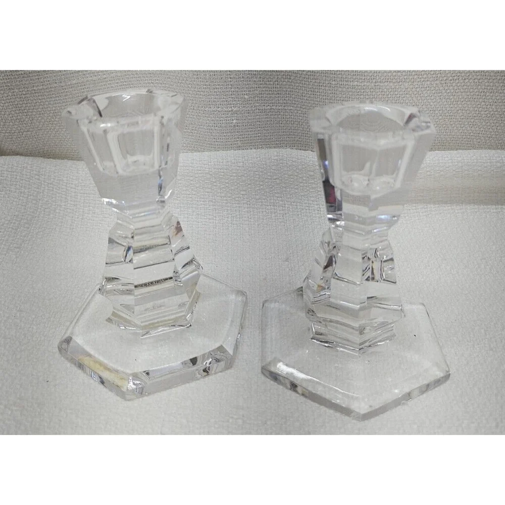 Vintage Rare Oneida Lead Crystal Set 2 Candlesticks Candle Holders - Picture 6 of 12